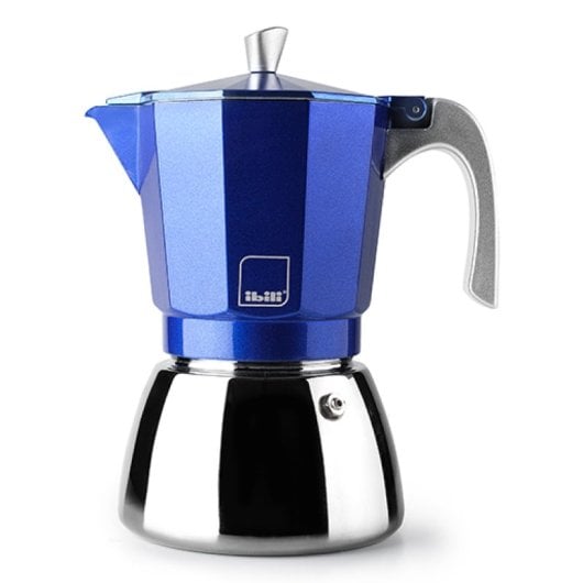 Ibili Elba 0,3 l Moka-Kaffeemaschine mit Aluminiumguss und einem robusten blauen Edelstahlsockel