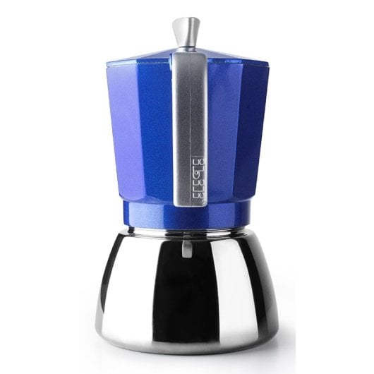 Ibili Elba 0,3 l Moka-Kaffeemaschine mit Aluminiumguss und einem robusten blauen Edelstahlsockel