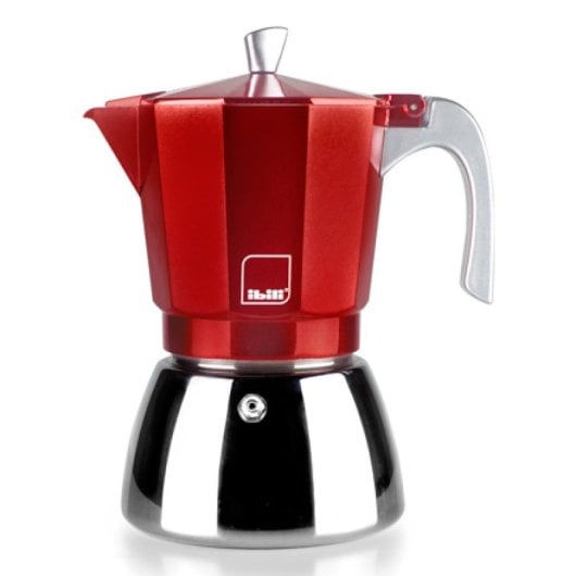 Cafetera Moka Ibili Elba Aluminio Fundido Inox 0,3L roja base 11cm resistente