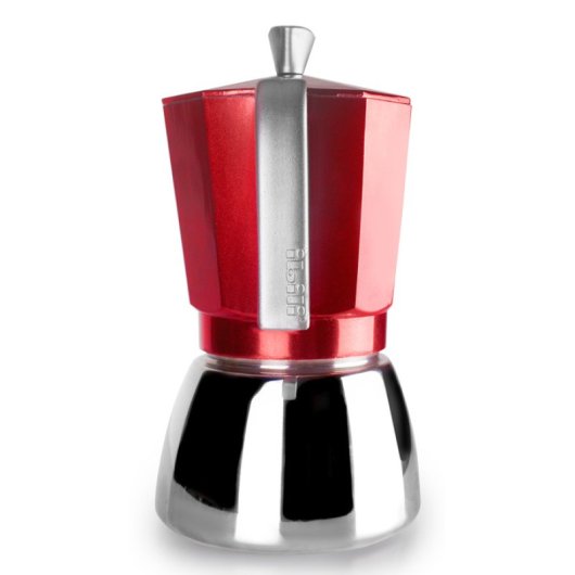 Cafetera Moka Ibili Elba Aluminio Fundido Inox 0,3L roja base 11cm resistente