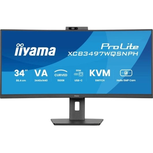 Webcam curva premium USB-C iiyama ProLite XCB3497WQSNPH-B1 34" VA UltraWide QHD 120Hz FreeSync