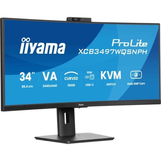 Webcam curva premium USB-C iiyama ProLite XCB3497WQSNPH-B1 34" VA UltraWide QHD 120Hz FreeSync