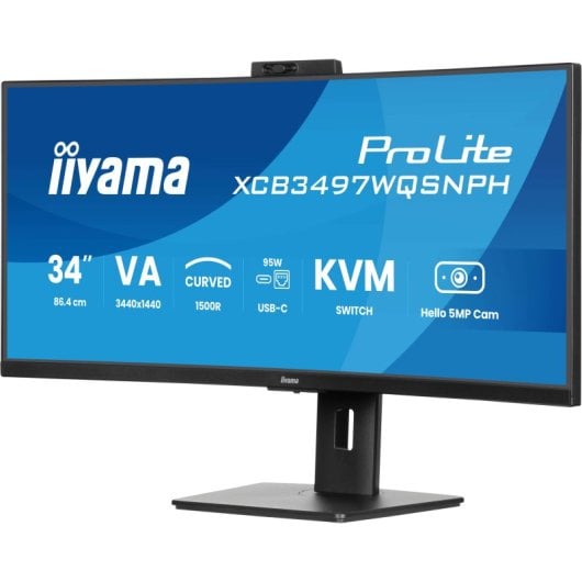 Webcam curva premium USB-C iiyama ProLite XCB3497WQSNPH-B1 34" VA UltraWide QHD 120Hz FreeSync