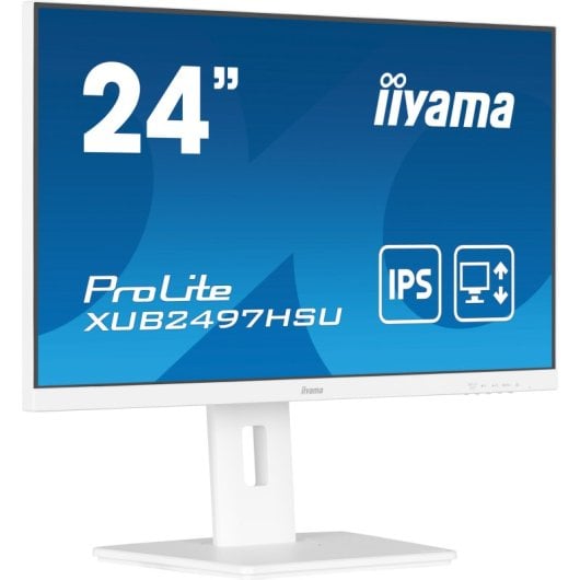 Écran IPS iiyama 24 pouces 1080p 100 Hz avec hauteur réglable, hub USB, blanc et haut-parleurs