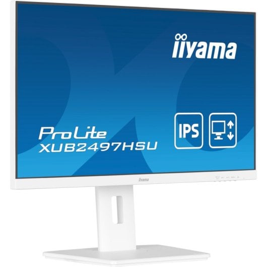 Écran IPS iiyama 24 pouces 1080p 100 Hz avec hauteur réglable, hub USB, blanc et haut-parleurs