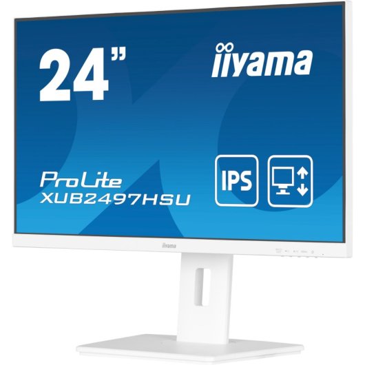 Écran IPS iiyama 24 pouces 1080p 100 Hz avec hauteur réglable, hub USB, blanc et haut-parleurs