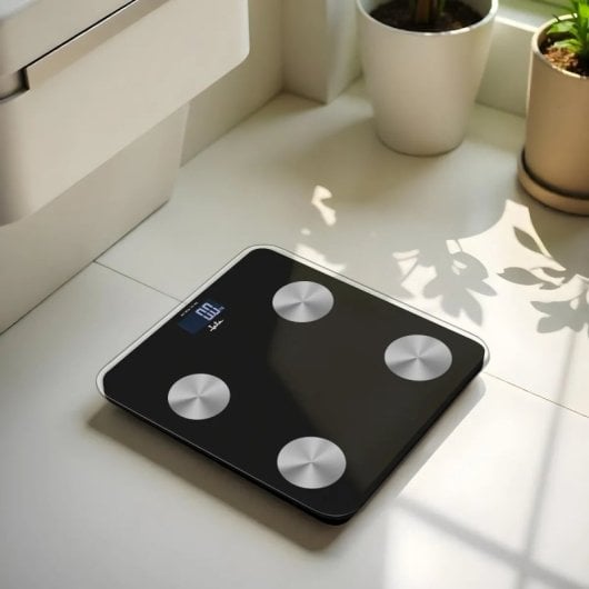 Báscula personal electrónica Jata Precisión 100g Vidrio templado 180kg IMC 15 usuarios LCD