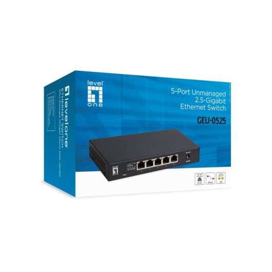 Switch LevelOne GEU-0525 5 Puertos 2.5G Ethernet Full Duplex Sin Ventilador Pared