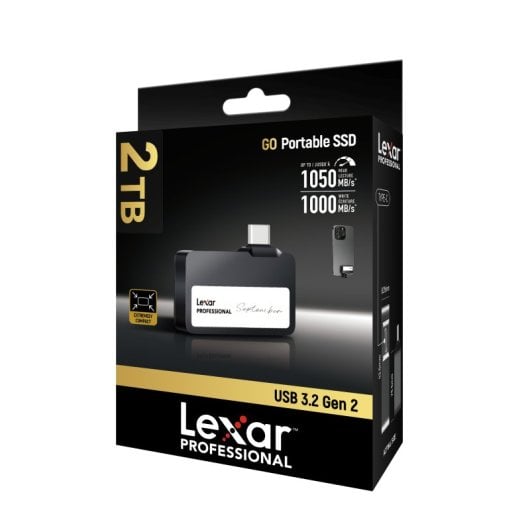 Lexar Professional Go 2 TB SSD USB-C 1050 MB/s IP65 Ultrakompakte, widerstandsfähige Festplatte, Schwarz