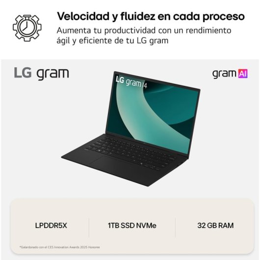 Portátil LG Gram 14Z90T 14? Intel Core Ultra 7 32GB 1TB SSD Windows 11 Pro AI Chat On-Device