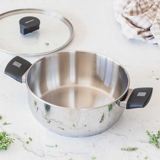 Casserole Monix en acier inoxydable 20 cm, 2 poignées, couvercle en verre bakélite