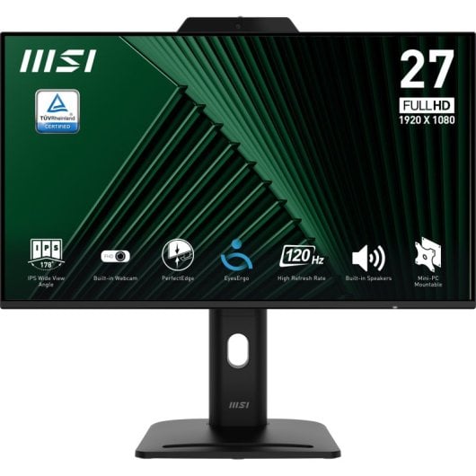 MSI PRO MP272PMG 27″ 1080p 120Hz IPS Colunas Câmara USB HDMI DP FreeSync VESA Preto