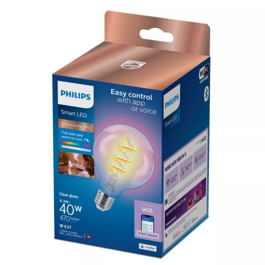 Bombilla inteligente Philips PHI WFB 40W G95 E27 822-65 RGB CL Wi-Fi/Bluetooth Regulable