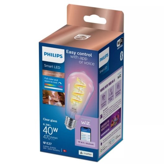 Bombilla inteligente Philips PHI WFB 40W ST64 E27 RGB Wi-Fi/Bluetooth 470lm Regulable