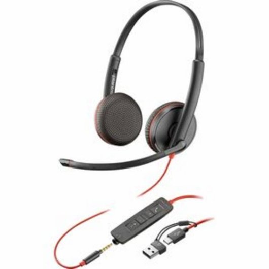 Auriculares Poly Blackwire 3225 com fio USB-C e 3,5 mm para escritório, microfone Boom, SoundGuard DIGITAL, preto