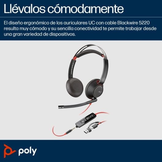 Auriculares Poly con cable USB-C y 3.5mm, Cancelación de Ruido y Micrófono Boom