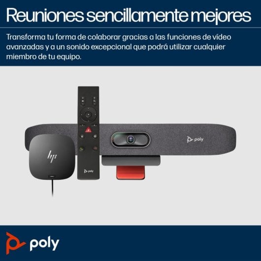 Barra de videoconferência Poly 4K Ultra HD com zoom digital de 5x, Wi-Fi, Bluetooth e áudio avançado