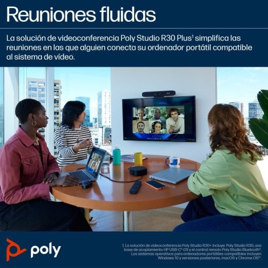 Barra de videoconferência Poly 4K Ultra HD com zoom digital de 5x, Wi-Fi, Bluetooth e áudio avançado