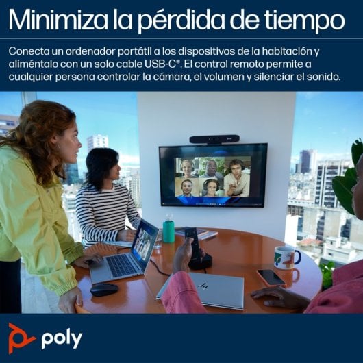Barra de videoconferência Poly 4K Ultra HD com zoom digital de 5x, Wi-Fi, Bluetooth e áudio avançado