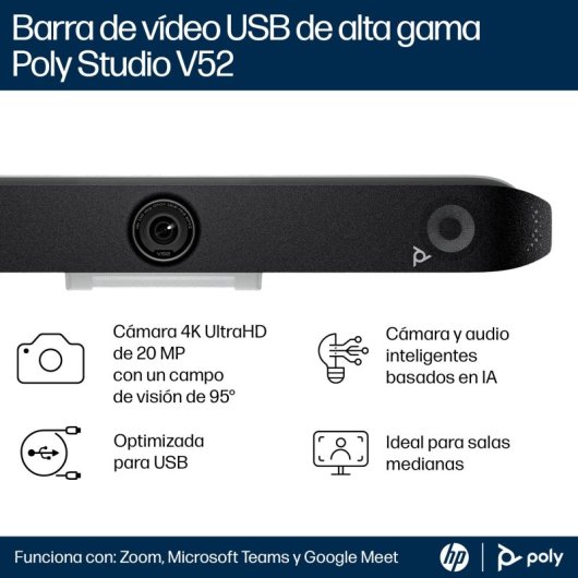 Barra de vídeo Poly Studio V52 4K Ultra HD Zoom digital 5x Wifi Blanco