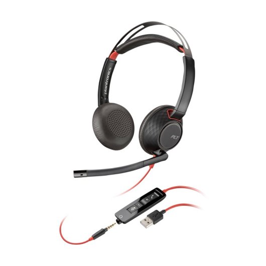 Auriculares Poly con cable, micrófono flexible y funda, oficina y call center