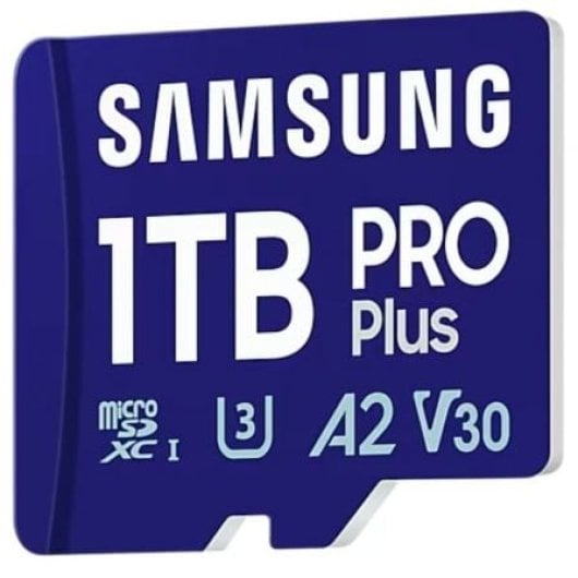 Carte microSDXC Samsung PRO Plus 1 To 180 Mo/s UHS-I Classe 10 V30 A2 Bleue + Adaptateur SD