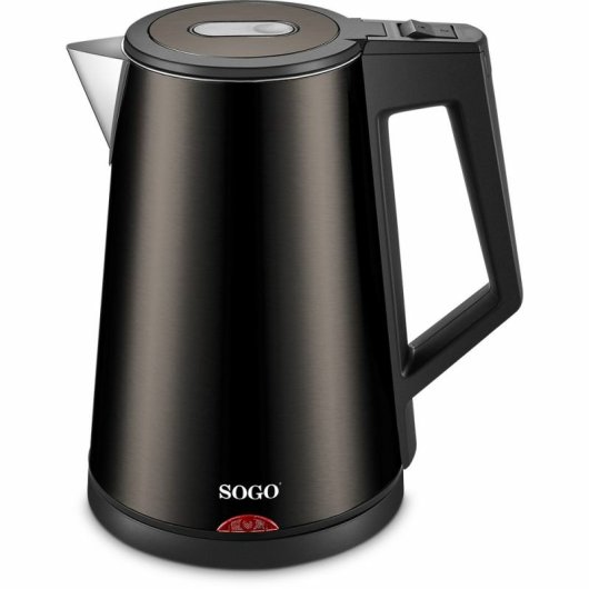 Hervidor de Agua Sogo Deluxe Triple Capa 1,7L Acero Inoxidable Negro Apagado Automático