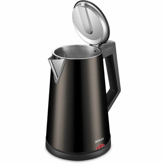 Hervidor de Agua Sogo Deluxe Triple Capa 1,7L Acero Inoxidable Negro Apagado Automático