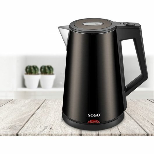 Hervidor de Agua Sogo Deluxe Triple Capa 1,7L Acero Inoxidable Negro Apagado Automático