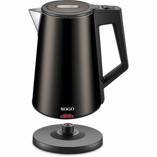 Hervidor de Agua Sogo Deluxe Triple Capa 1,7L Acero Inoxidable Negro Apagado Automático