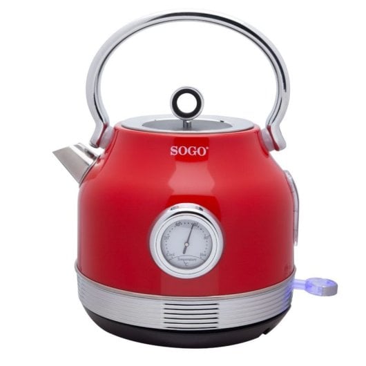 Sogo Wasserkocher KET-SS-7760 Edelstahl 1,8L Metallic-Rot Automatische Abschaltung Strix