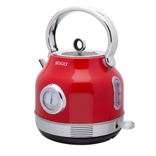 Sogo Wasserkocher KET-SS-7760 Edelstahl 1,8L Metallic-Rot Automatische Abschaltung Strix