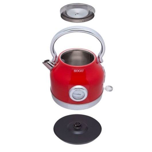 Sogo Wasserkocher KET-SS-7760 Edelstahl 1,8L Metallic-Rot Automatische Abschaltung Strix