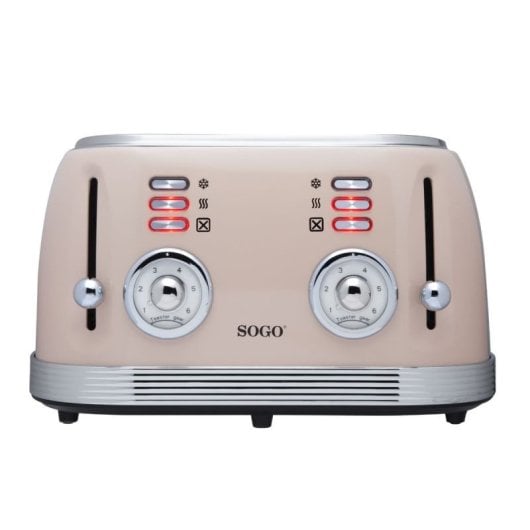 Sogo Eternal Retro Series 4-Scheiben-Toaster, Metallic-Rot, Edelstahl, 6 Stufen