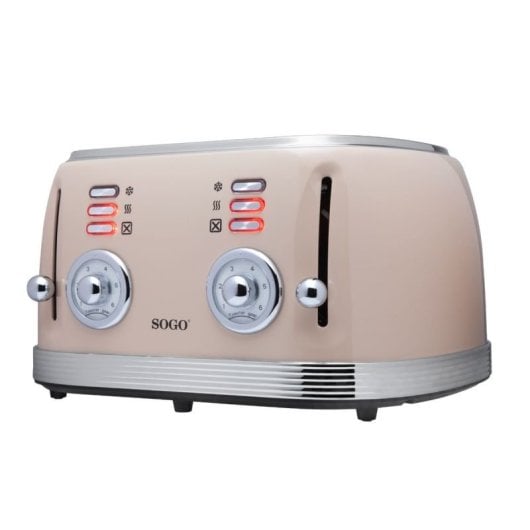 Sogo Eternal Retro Series 4-Scheiben-Toaster, Metallic-Rot, Edelstahl, 6 Stufen