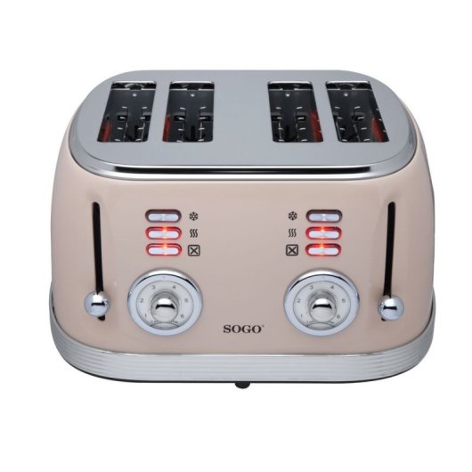 Sogo Eternal Retro Series 4-Scheiben-Toaster, Metallic-Rot, Edelstahl, 6 Stufen
