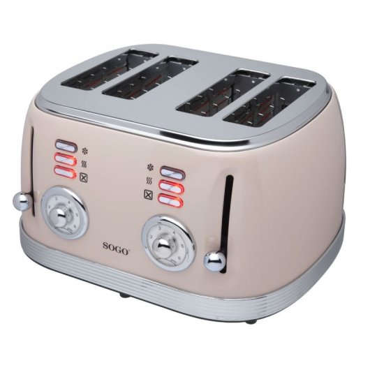 Sogo Eternal Retro Series 4-Scheiben-Toaster, Metallic-Rot, Edelstahl, 6 Stufen