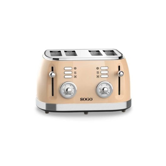 Sogo Eternal Retro Series 4-Scheiben-Toaster, Metallic-Rot, Edelstahl, 6 Stufen