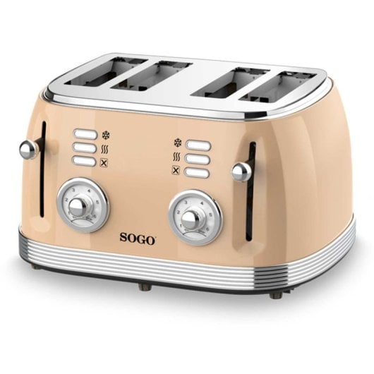 Sogo Eternal Retro Series 4-Scheiben-Toaster, Metallic-Rot, Edelstahl, 6 Stufen