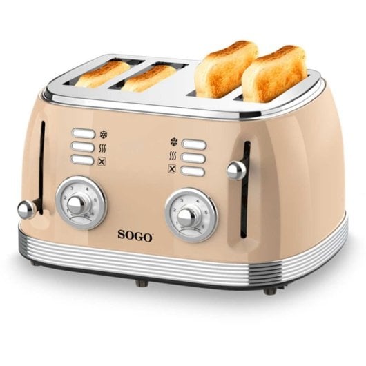Sogo Eternal Retro Series 4-Scheiben-Toaster, Metallic-Rot, Edelstahl, 6 Stufen