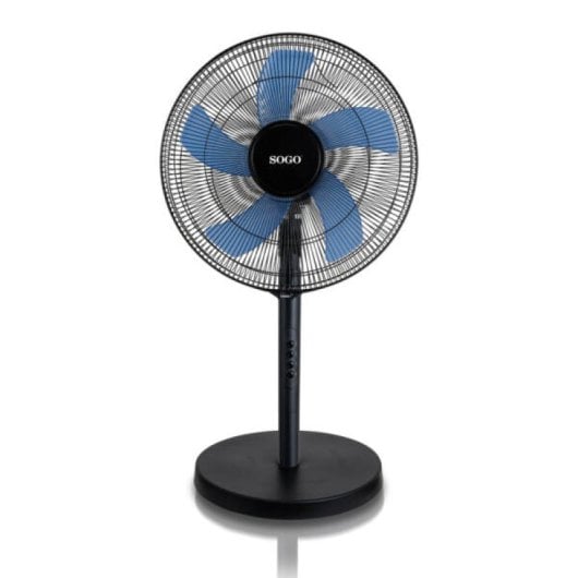Ventilador Sogo Alta Potencia 50W 5 Aspas Oscilante Negro/Azul Silencioso Altura Ajustable
