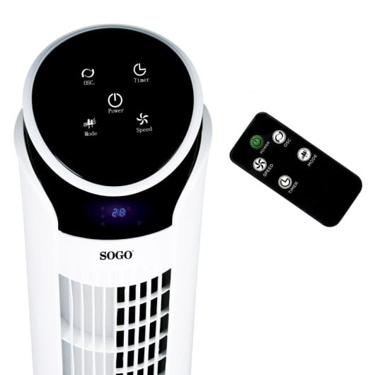 Ventilateur tour blanc Sogo VEN-SS-21375, 45 W, écran tactile, télécommande et minuterie 12 h