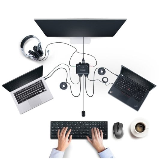 KVM StarTech.com USB-C DisplayPort 2 Puertos 4K 60Hz Cables Integrados Audio Teclas Acceso