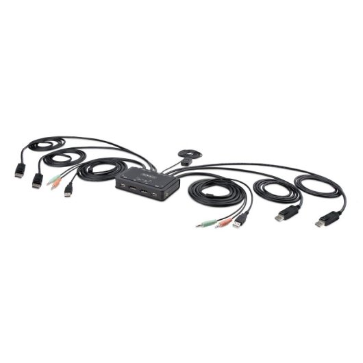 KVM DisplayPort StarTech.com 2 PCs, 2 Monitores 4K 60Hz, USB, Audio, Pulsador Remoto, Cables Integrados