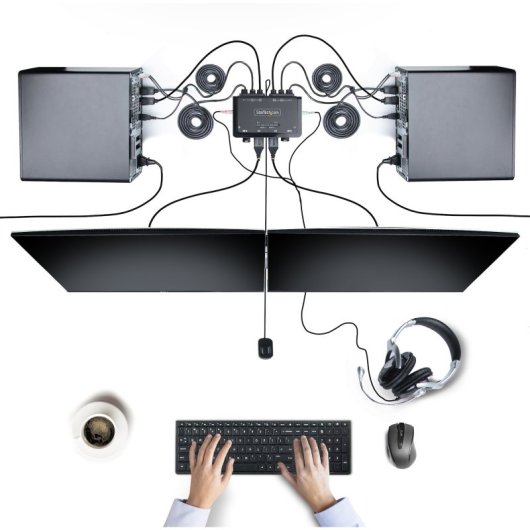 KVM DisplayPort StarTech.com 2 PCs, 2 Monitores 4K 60Hz, USB, Audio, Pulsador Remoto, Cables Integrados