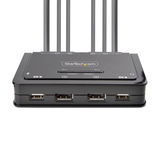 KVM DisplayPort StarTech.com 2 PCs, 2 Monitores 4K 60Hz, USB, Audio, Pulsador Remoto, Cables Integrados