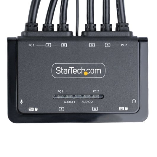 KVM DisplayPort StarTech.com 2 PCs, 2 Monitores 4K 60Hz, USB, Audio, Pulsador Remoto, Cables Integrados
