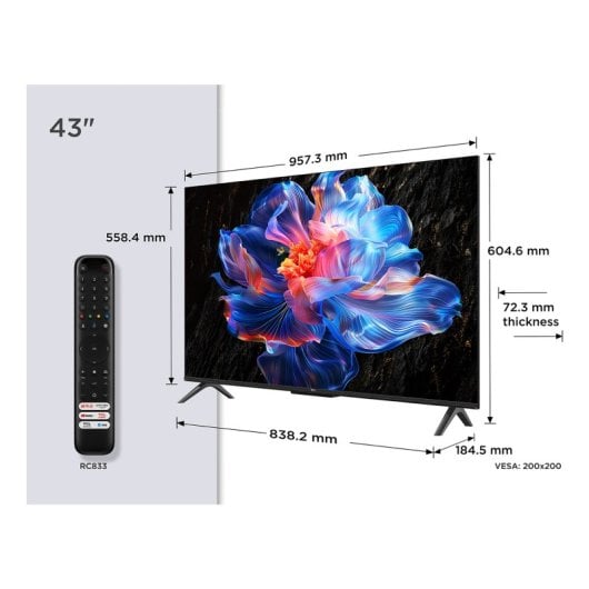 Téléviseur LED TCL P6K 43 pouces 4K UHD Google Dolby Atmos AiPQ Bluetooth Wi-Fi 5