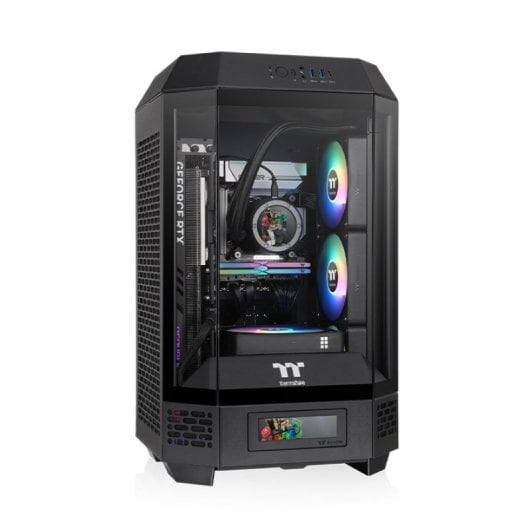 Thermaltake The Tower 250 Mini-ITX LCD 2x120mm Schwarz/Weiß PC-Tower aus gehärtetem Glas