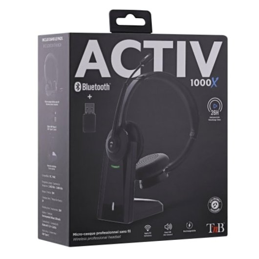 Auriculares TnB inalámbricos Bluetooth 2.4 GHz con base de carga y micrófono boom